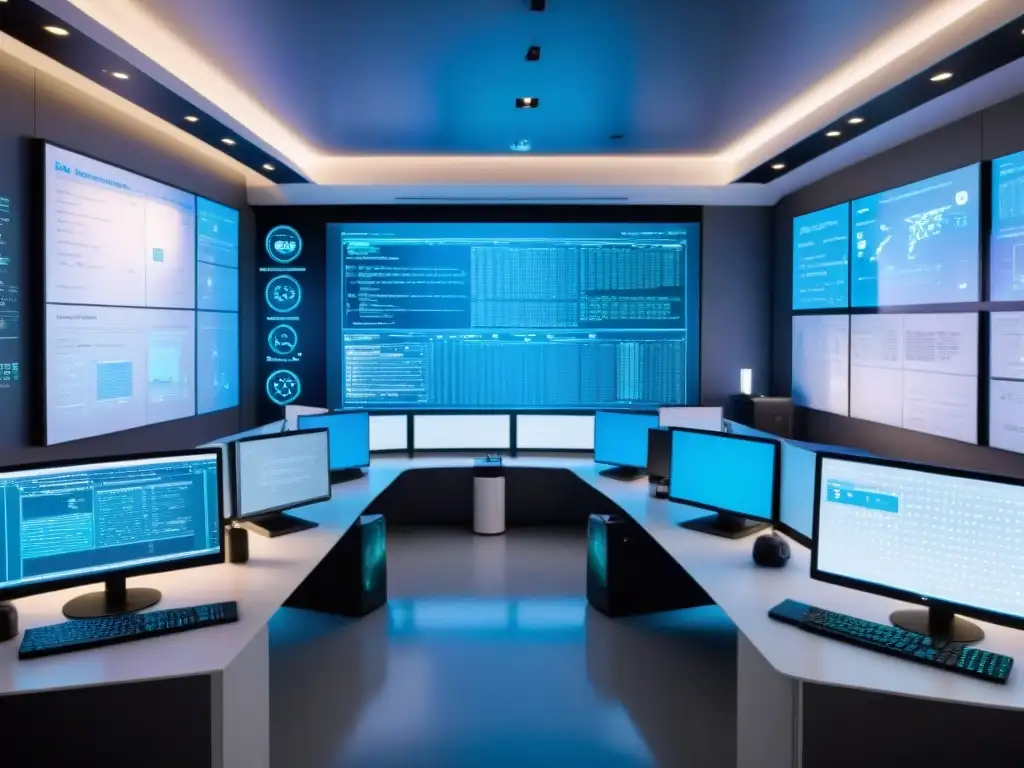 Lab de Descifrado Futurista: Expertos en Criptografía en Acción Equipo diverso en laboratorio criptográfico futurista con avanzadas aplicaciones de descifrado y tecnología de vanguardia