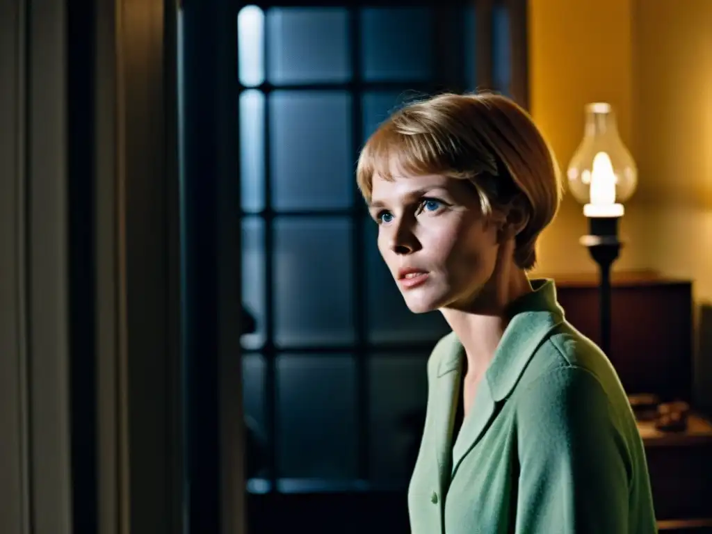 Escena de Rosemary's Baby (1968) con Rosemary Woodhouse rodeada de misterio en una habitación iluminada con velas