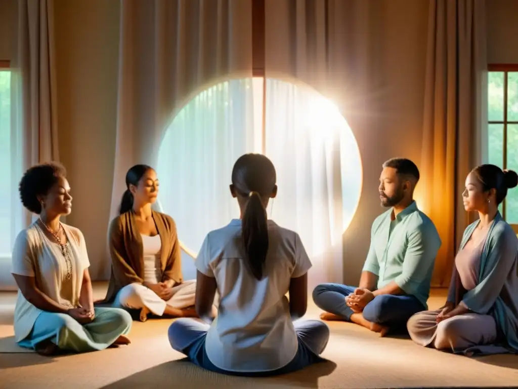 Sanación espiritual: Reiki en círculo de paz Una escena serena y espiritual de sanación con Reiki