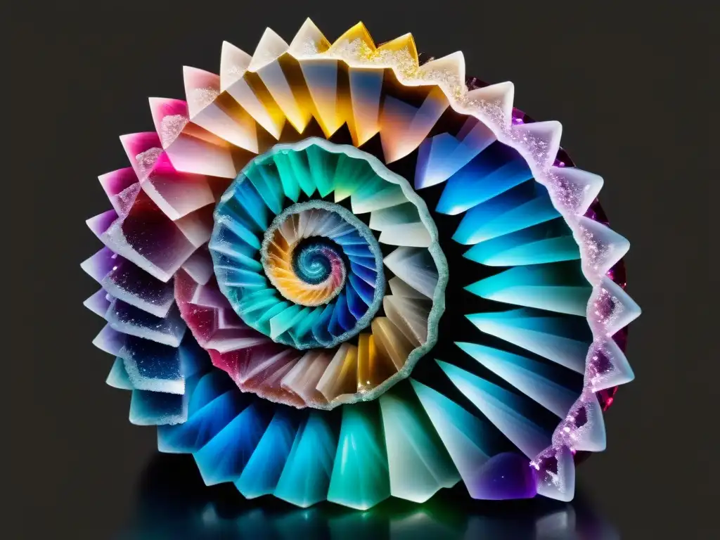 Una espiral de cuarzos vibrantes refleja colores únicos