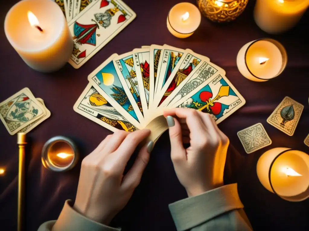 Experimentado lector de tarot revela secretos en mística habitación llena de artefactos