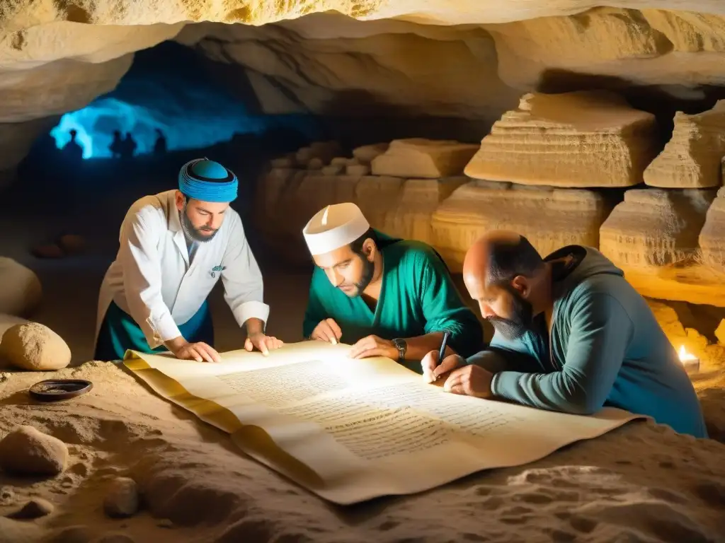 Exploración detallada de manuscritos antiguos en cuevas del Mar Muerto