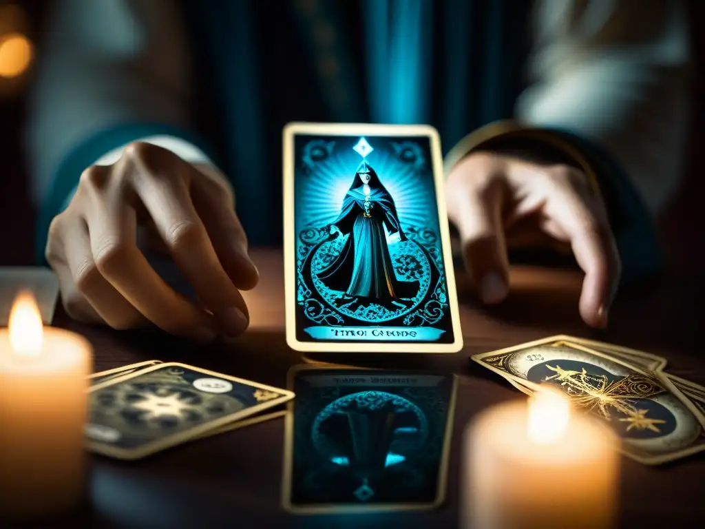 Figura enigmática baraja tarot misterioso, sombras y luz crean atmósfera de misterio