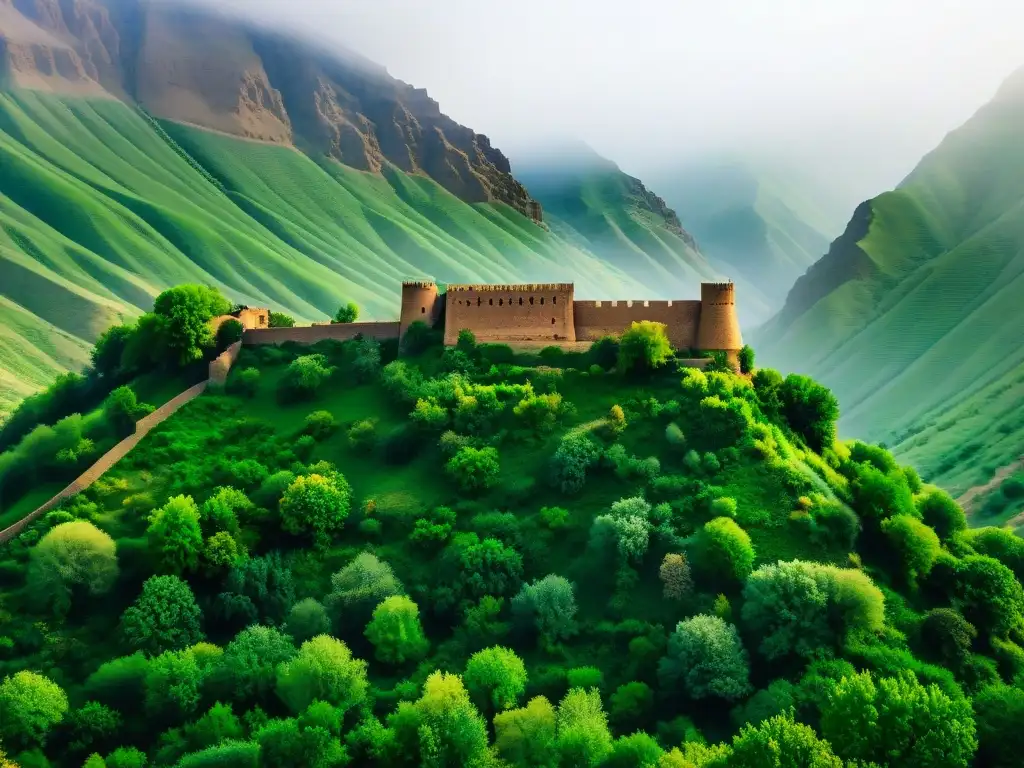 Una fortaleza antigua en la niebla de las montañas Alborz de Irán, hogar de sociedades secretas historia misterios