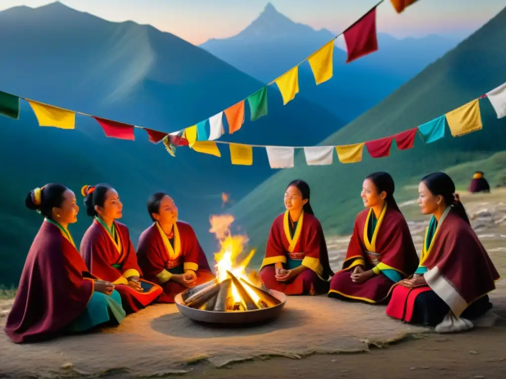 Ritual Bonpo en las montañas del Tíbet: misticismo y sabiduría ancestral Grupo de Bonpos en ritual tradicional en montañas tibetanas, con influencia política