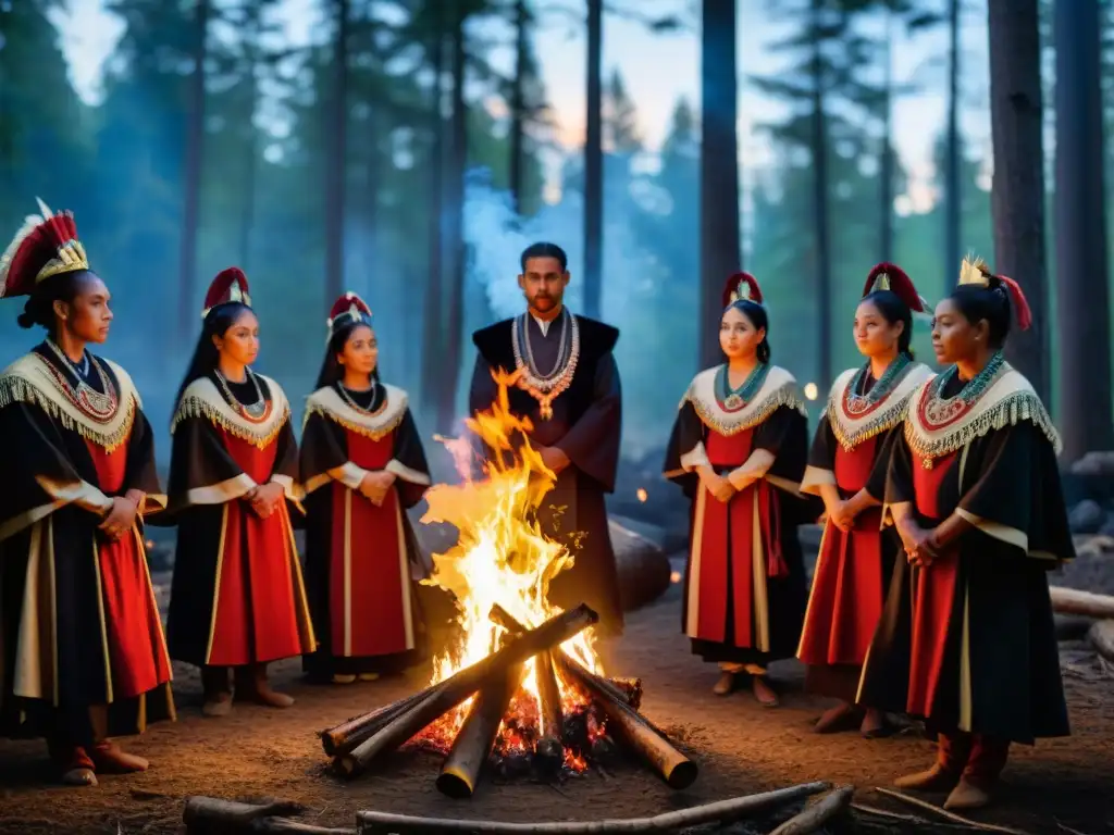 Un grupo en ceremonia alrededor de una fogata en el bosque: misterio y tradición de sociedades secretas influencia historia