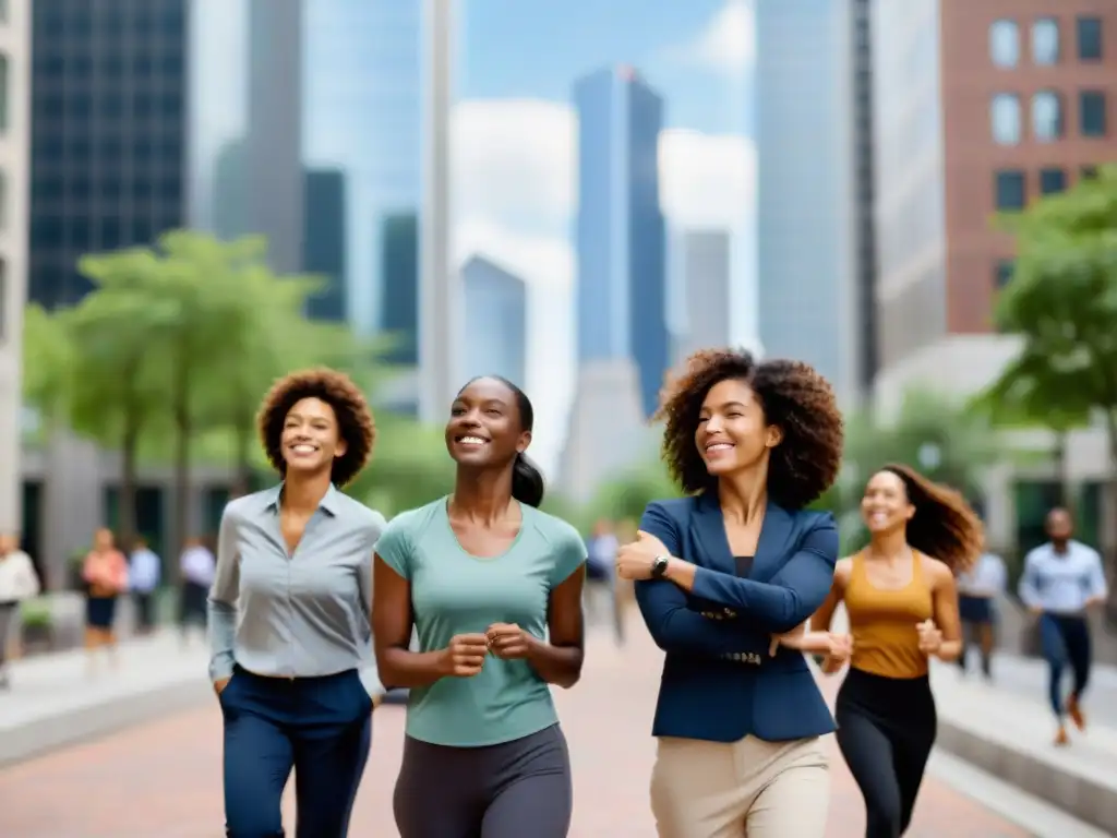 Un grupo diverso practica posturas de poder en la ciudad, la naturaleza y la oficina, irradiando confianza y determinación