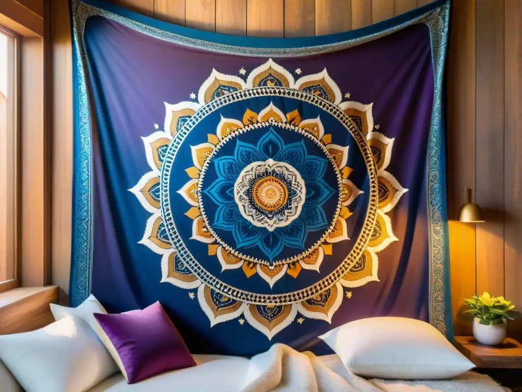 Un mandala ornamental iluminado por un rayo de sol, enriquecido con colores vibrantes