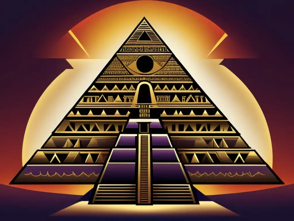 Una ilustración detallada de una imponente estructura piramidal Illuminati que representa la jerarquía de la sociedad