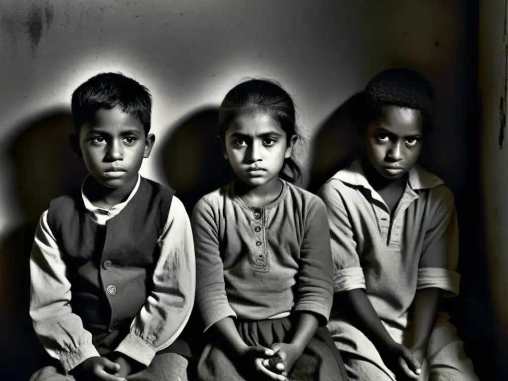 Imagen en blanco y negro de 'Los Niños de Dios' en una secta religiosa, con niños asustados y resignados en una habitación sombría