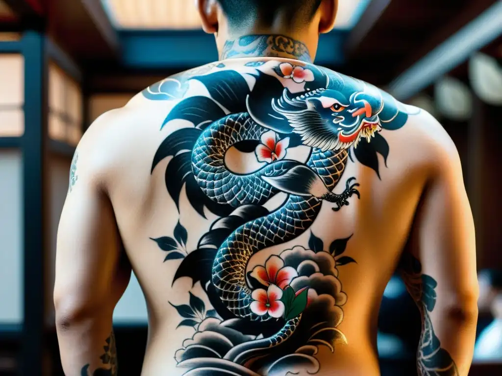 Impactante tatuaje Yakuza: símbolos poderosos como dragones y koi