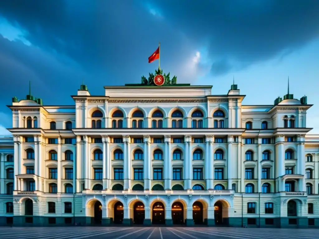 Imponente edificio Lubyanka en Moscú, con detalles arquitectónicos y aura de secretos KGB