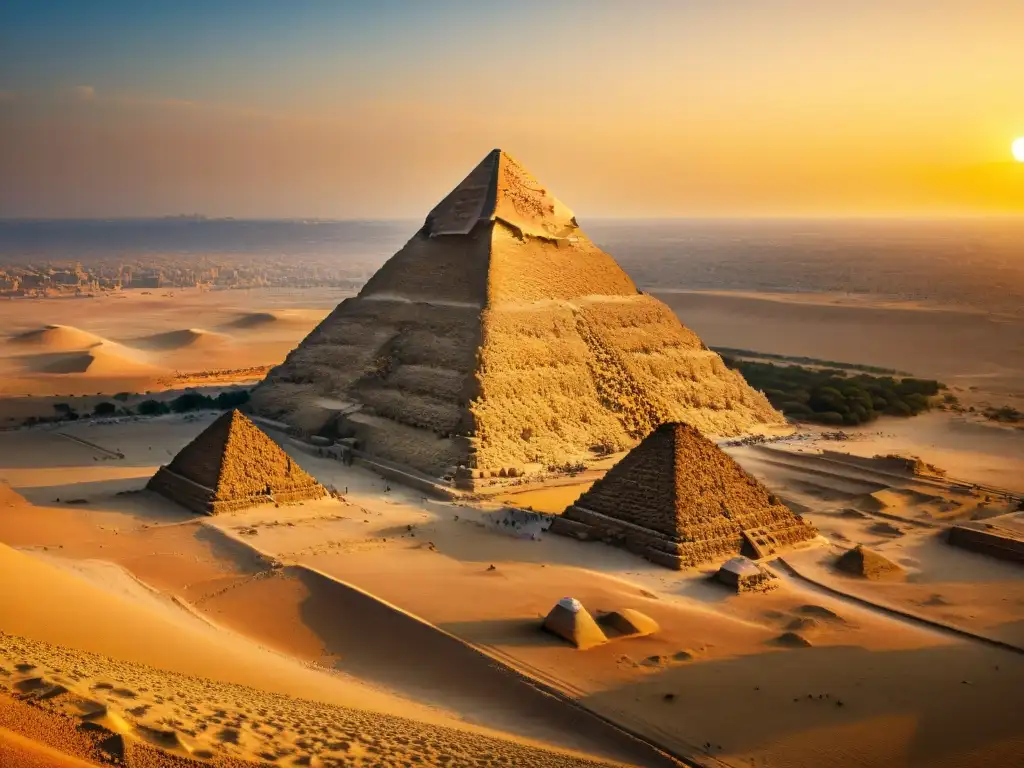 Imponente pirámide de Giza al atardecer, reflejando su belleza y el significado simbólico de las pirámides egipcias