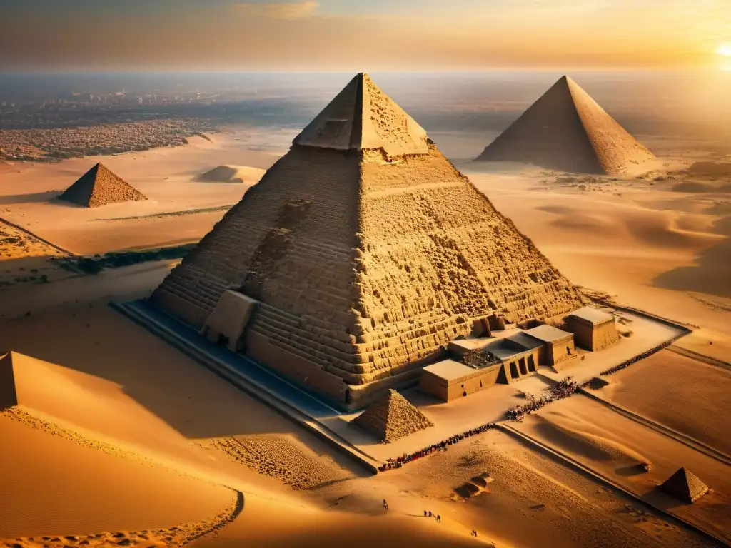 Imponente Pirámide de Giza al atardecer, reflejando el misterio de las pirámides energéticas