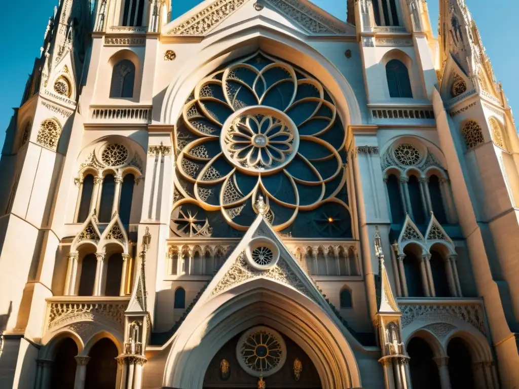 Impresionante catedral con símbolos de tiempo y mortalidad en detallada fachada