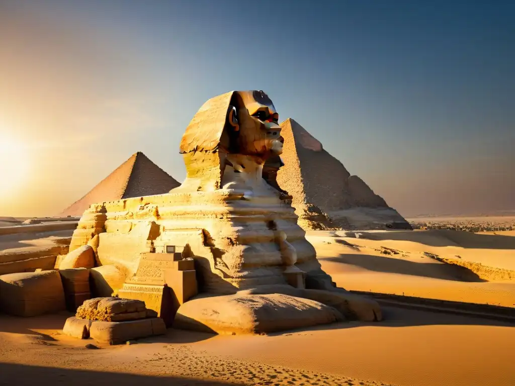 'Impresionante amanecer en la Gran Esfinge de Giza, revelando sus orígenes egipcios en pensamiento Rosacruz