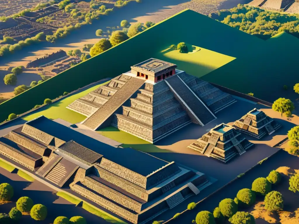 Impresionante planificación urbana de Teotihuacan con Geometría sagrada bajo el cielo azul