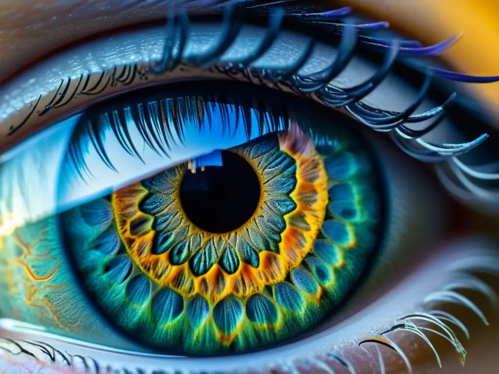 Increíble detalle del iris humano, revelando patrones y colores únicos