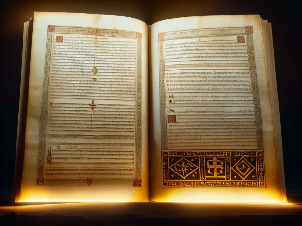 Increíble manuscrito antiguo iluminado por luz enigmática