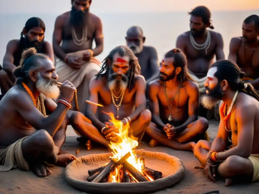 Influencia Aghoris en la cultura y espiritualidad de la India: Aghori sadhus en ritual sagrado en Varanasi