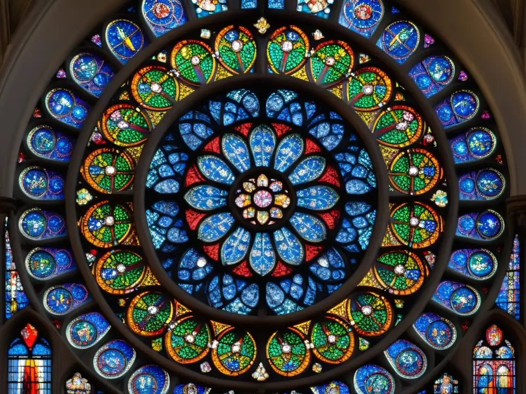 Influencia Rosacruz en arquitectura sagrada: Detalle de la rosa de vitrales y trazos de la Catedral de Chartres