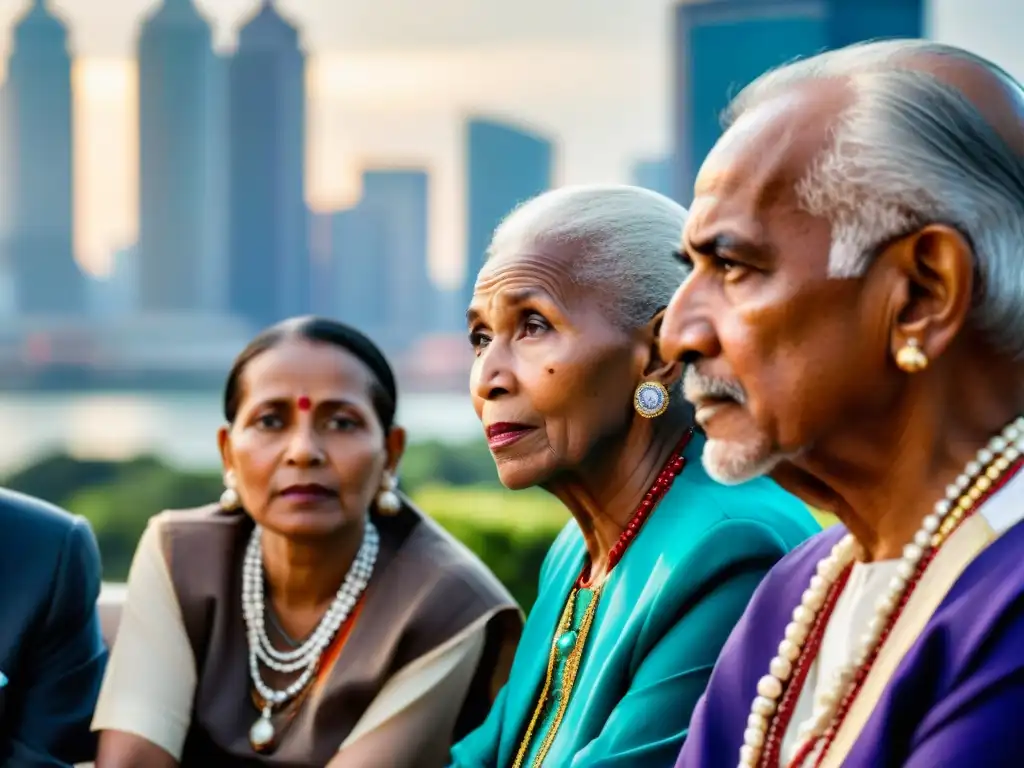 Chettiars sabios debaten: tradición y modernidad en la ciudad Influencia Chettiars en la economía global: ancianos discuten en contraste con la ciudad moderna