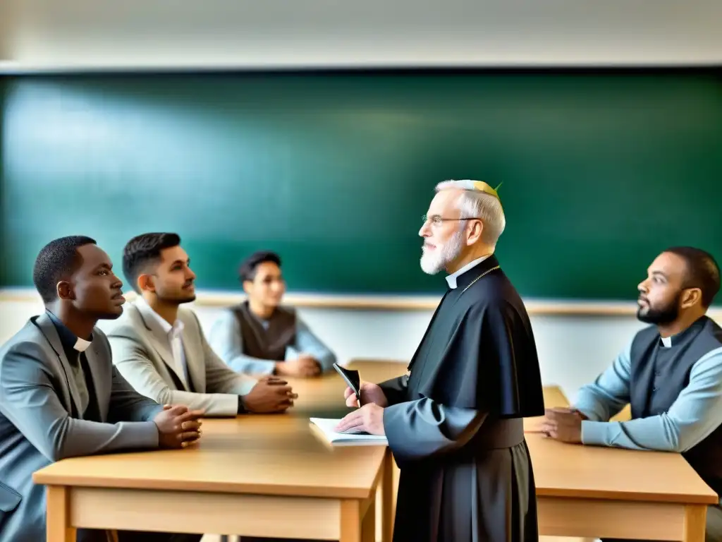 Influencia de los Jesuitas en la actualidad: Jesuitas enseñando con tecnología en aula multicultural