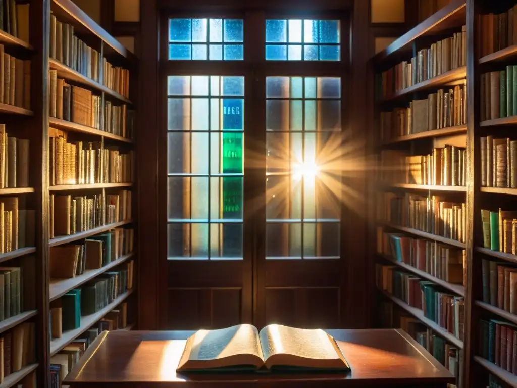 Explorando la influencia del Opus Dei en la literatura: manos que recorren páginas de un libro antiguo en una biblioteca iluminada por la luz tenue