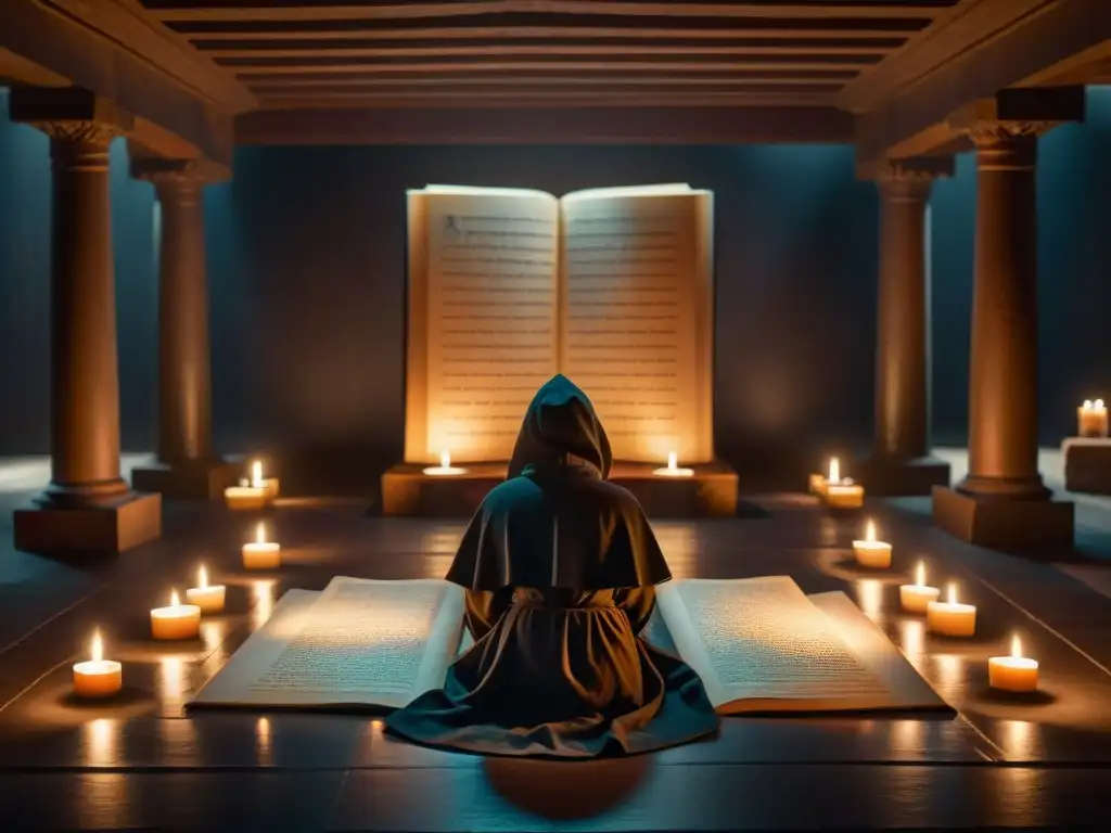 Misterioso ritual secreto en sala con símbolos y velas Inquietante escena de rituales secretos en una habitación misteriosa con símbolos y velas