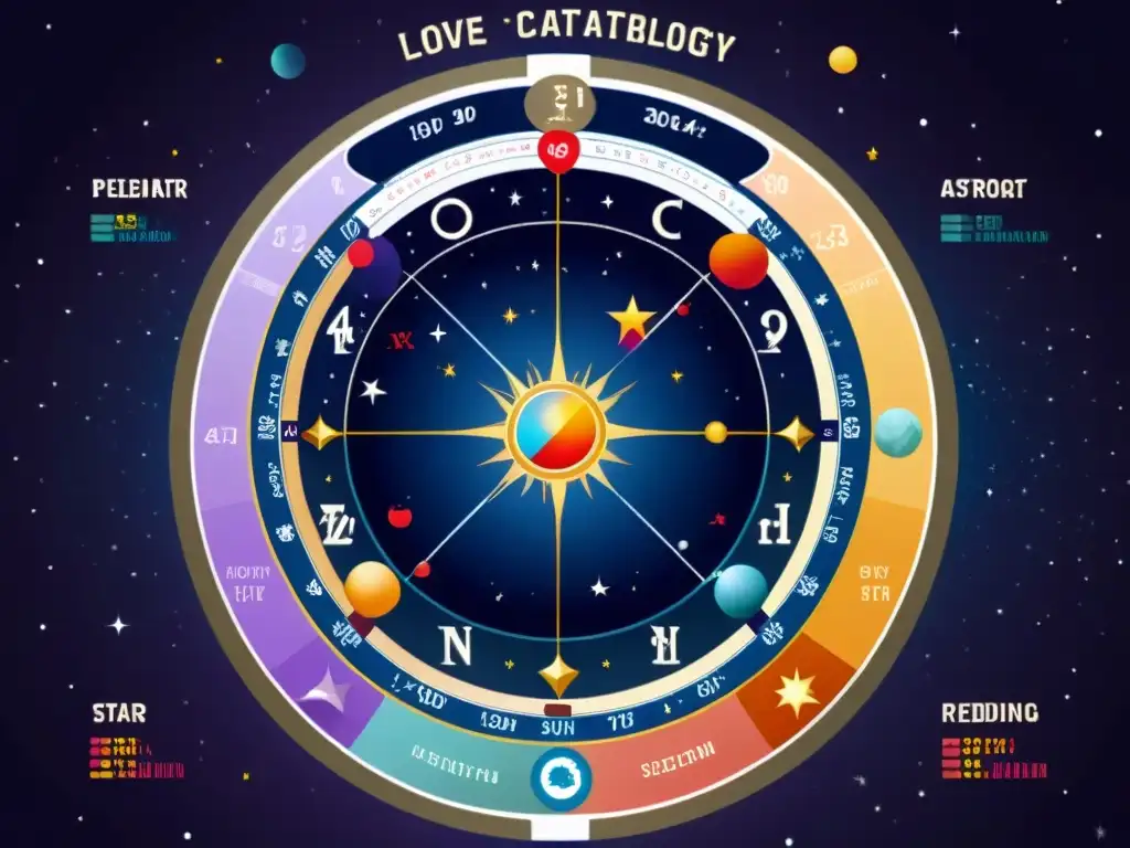 Interfaz de astrología para encontrar pareja ideal con detalles celestiales y algoritmos de compatibilidad