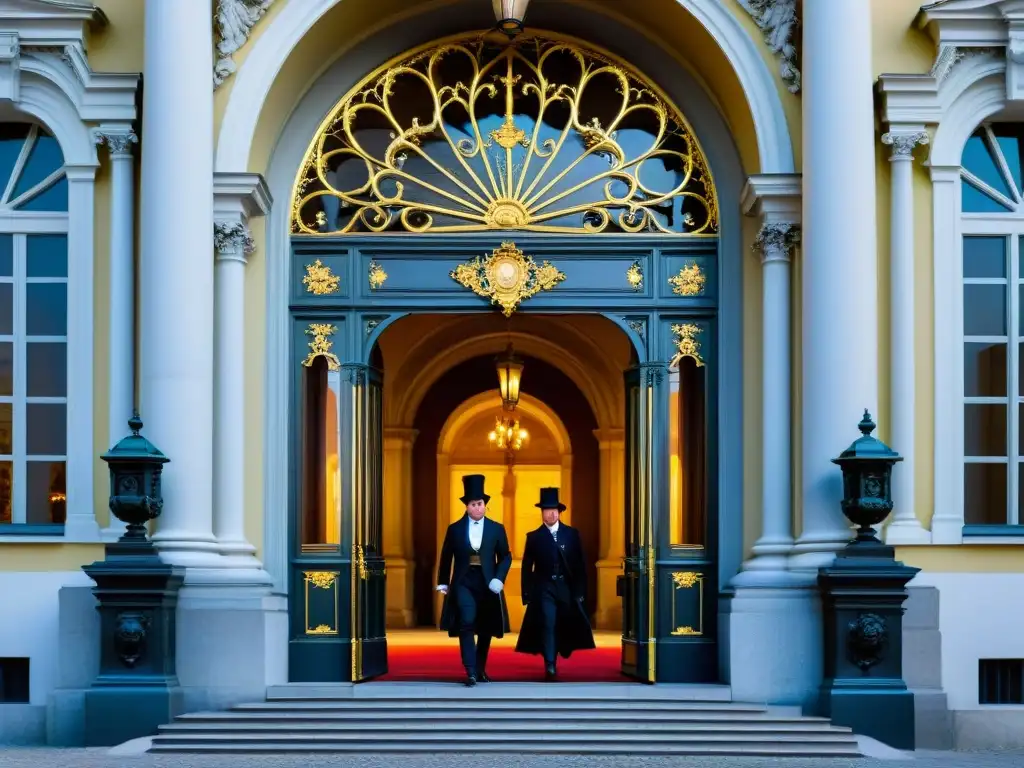 Intrigante entrada barroca al Palacio Hofburg en Viena con figuras misteriosas