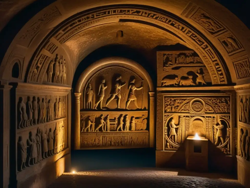 Chamber of Jupiter: Misterios y poder en Roma Intrigante cámara subterránea en Roma con tallados de Júpiter y figuras encapuchadas en rituales secretos