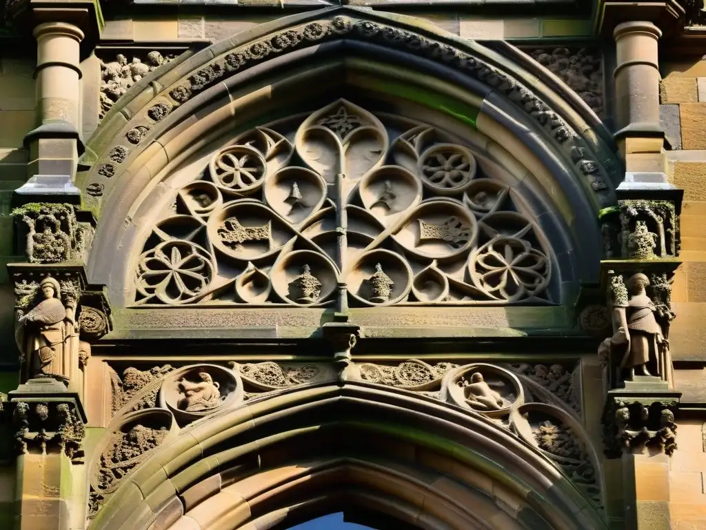 Intrincadas tallas de piedra en la fachada de la histórica Capilla Rosslyn en Edimburgo, revelando secretos sociedades secretas Edimburgo gótico