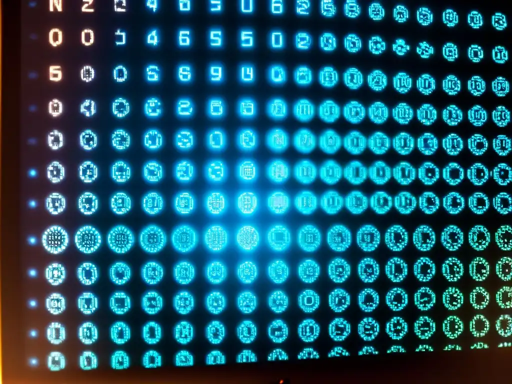 Intrincado código binario y símbolos en una pantalla de computadora, reflejando un ambiente de misterio