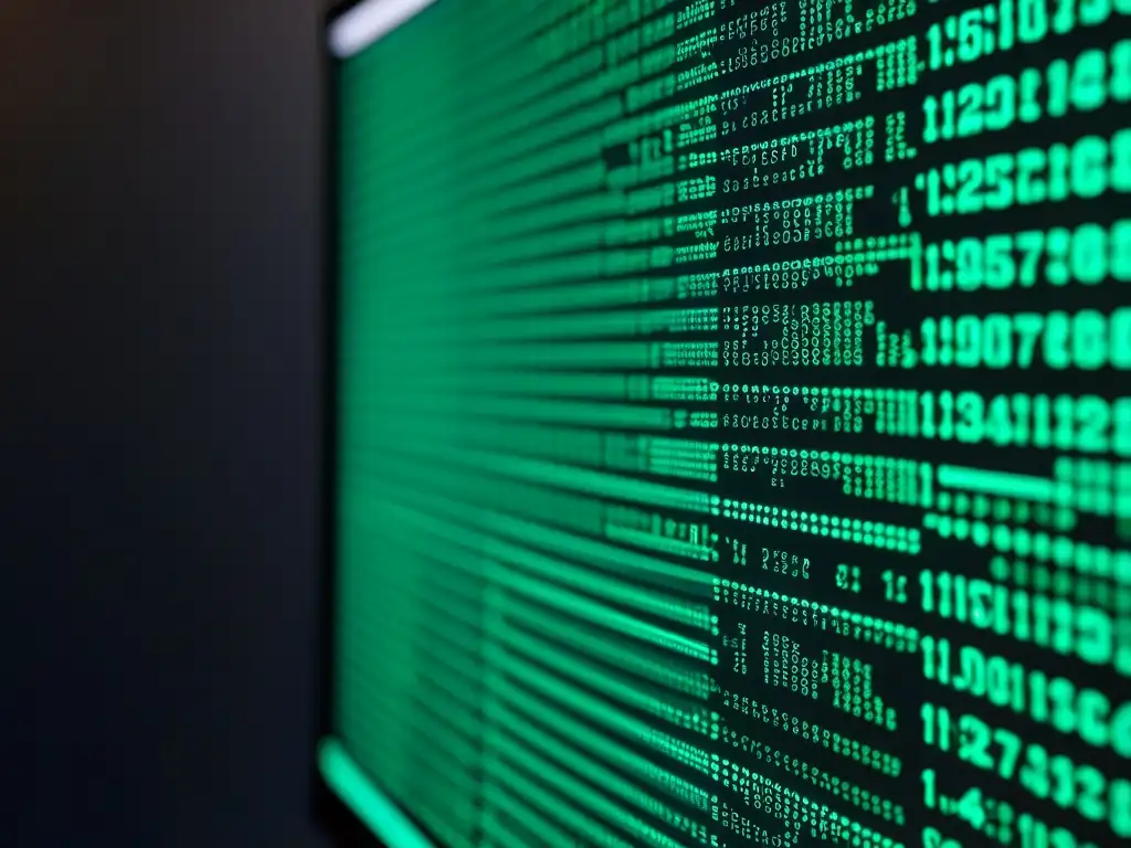 Interfaz de descifrado de código ultra detallada en pantalla de computadora Intrincado código criptográfico en pantalla de alta tecnología para aplicaciones de descifrado en criptografía moderna