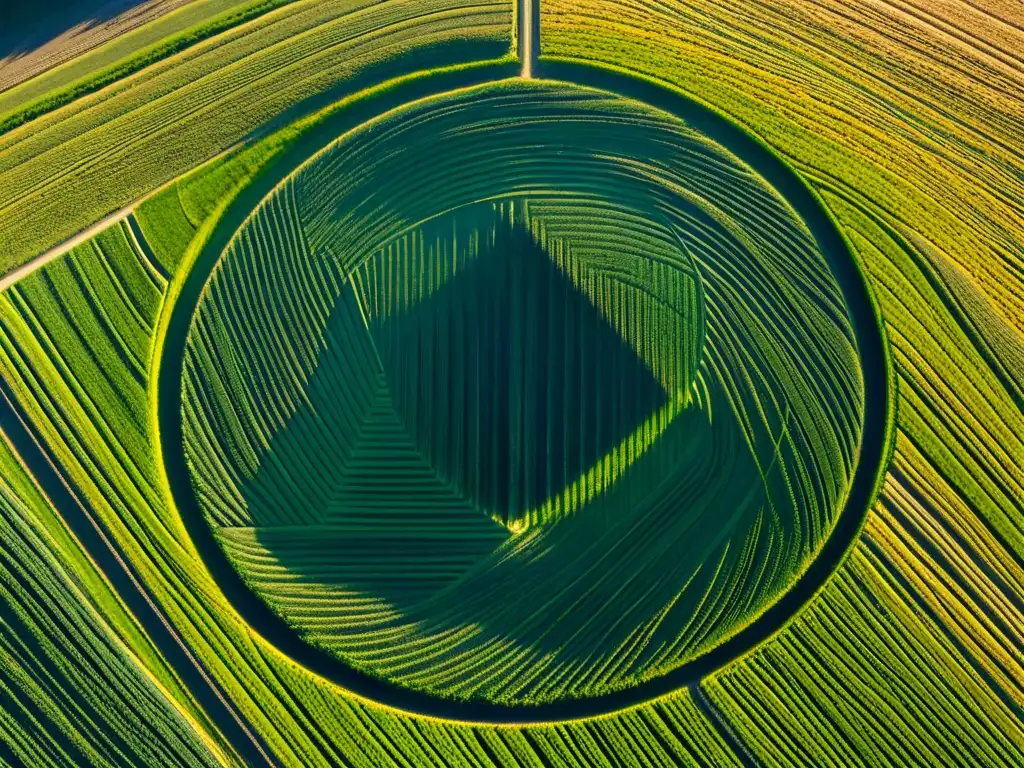 Intrincado diseño de crop circles en campo de trigo