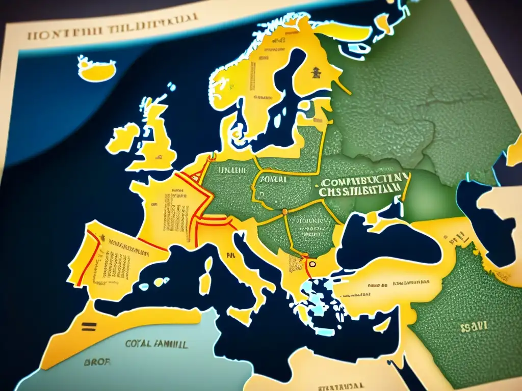 Intrincado mapa histórico de Europa con símbolos cristianos y códigos encriptados del Priorato de Sion vínculos cristianismo