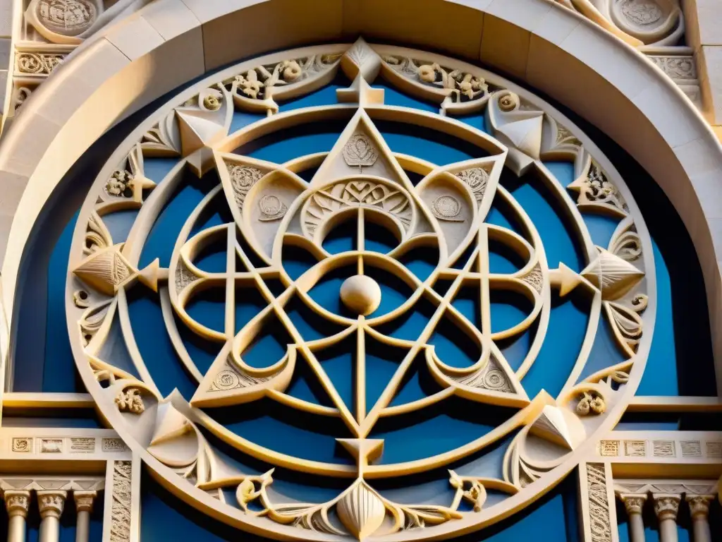 Intrincado símbolo rosacruz tallado en piedra de catedral renacentista, fusionando arte, ciencia y espiritualidad