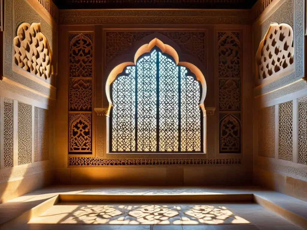 Intrincados mensajes cifrados arquitectura Alhambra iluminados por la luz y sombras