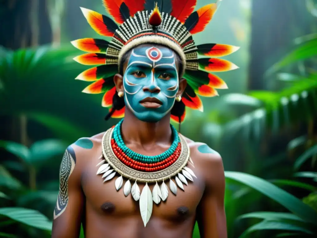 Un joven iniciado frente a un sabio anciano tribal en un ritual ancestral en la jungla