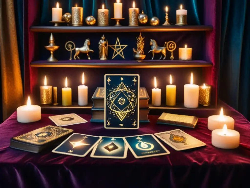 Potenciar lecturas tarot magia: Tarot y misticismo en un ambiente encantador con velas y cristales