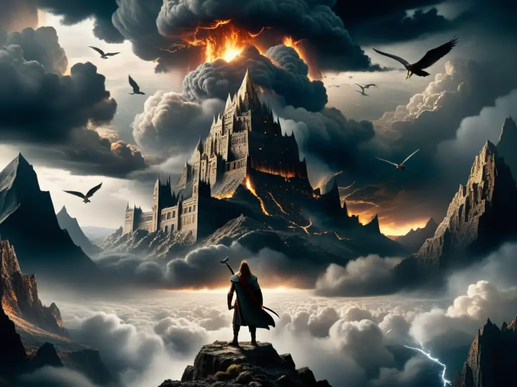 Ilustración apocalíptica del Libro de Enoc con gigantes y ángeles, evocando misterio y sociedades secretas en la historia