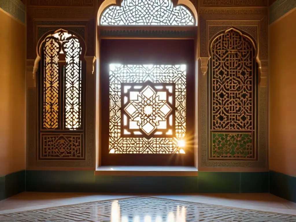 La luz resalta simbolismo esotérico en palacios Alhambra con intrincados patrones geométricos