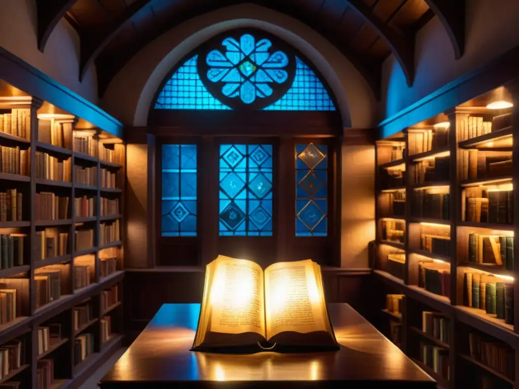 Descubre la magia de una biblioteca antigua iluminada por la inteligencia artificial en sociedades secretas