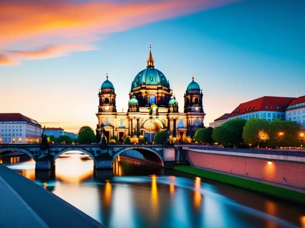 La majestuosa Catedral de Berlín destaca al atardecer, reflejando símbolos ocultos de la capital alemana