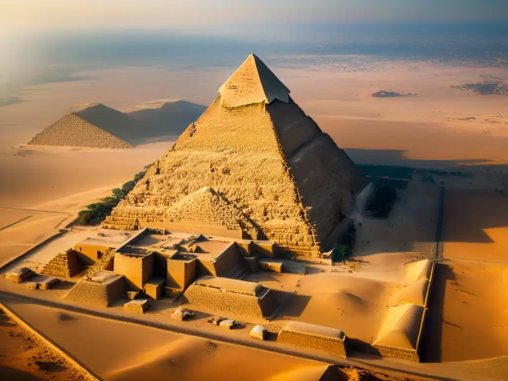 Majestuosa pirámide de Giza al atardecer, revelando secretos sociedades secretas