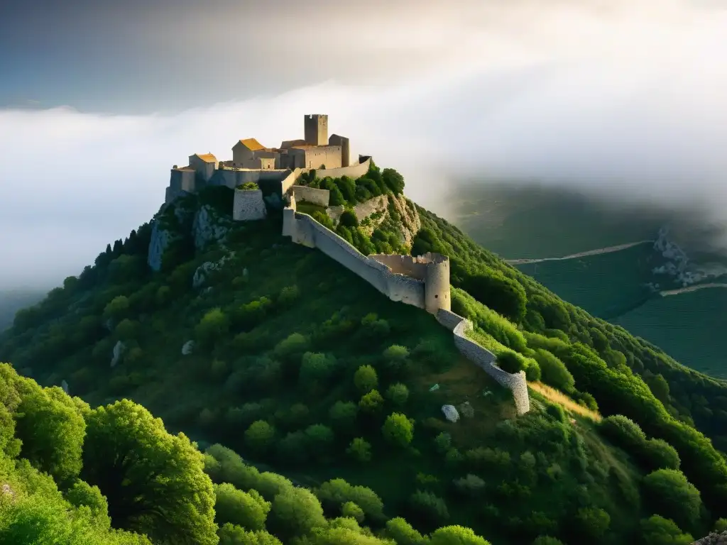 Majestuoso castillo de Montségur en Languedoc, Francia, evocando la historia de las sociedades secretas en la historia