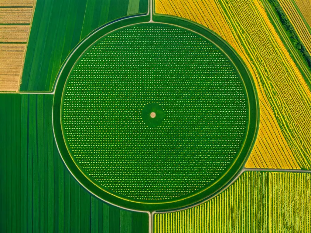 Majestuoso crop circle en campos de trigo bajo el sol del mediodía