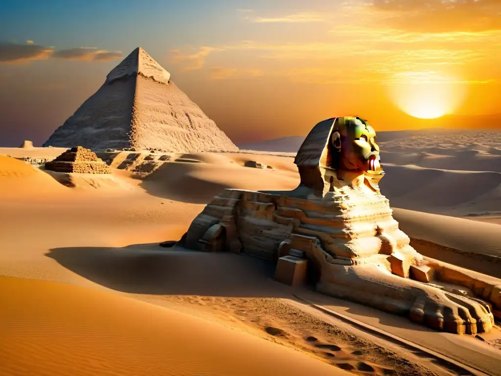 Majestuoso Sphinx de Giza al atardecer, conectando esotéricamente Egipto y sociedades secretas