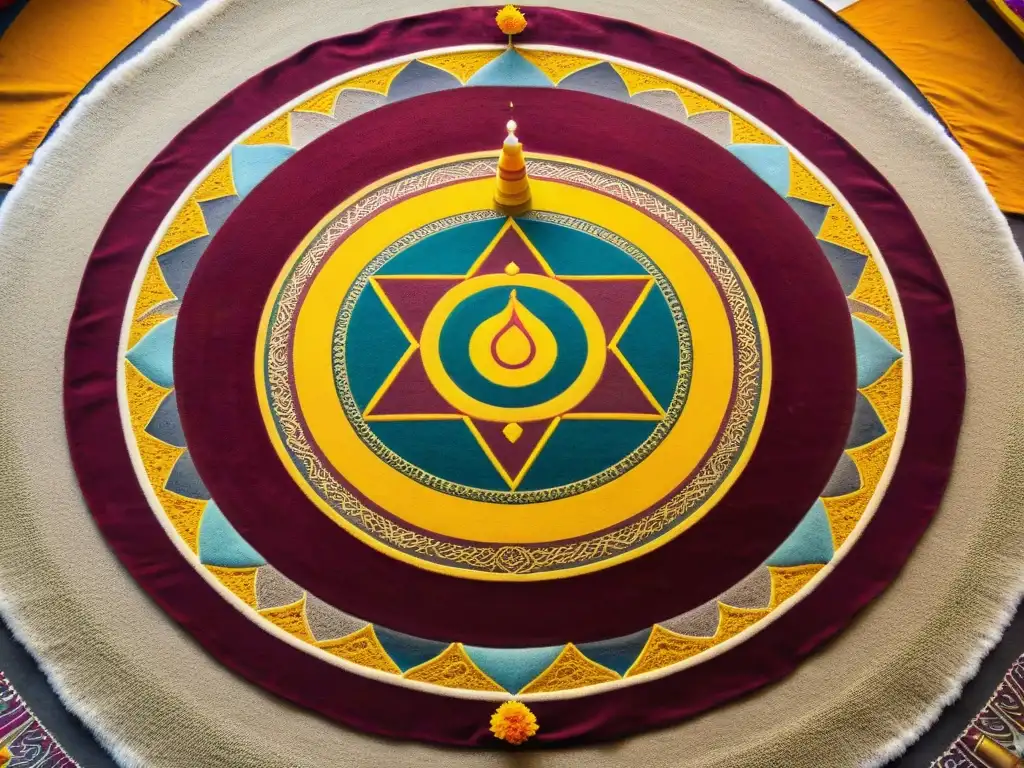 Un mandala de arena vibrante creado en un ritual por monjes tibetanos